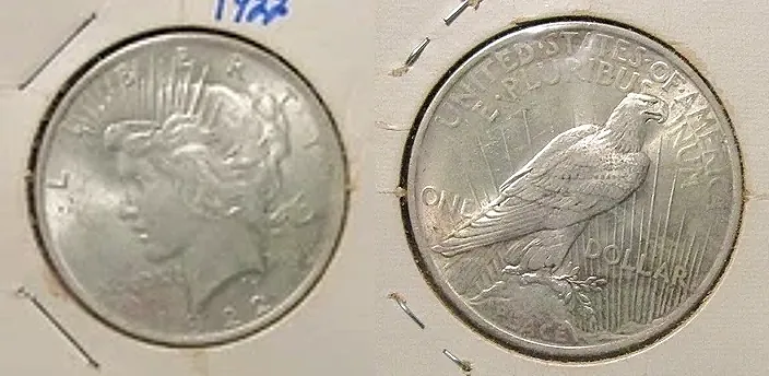 the picture of 1922 Morgan Silver Dollar with an error no mint mark